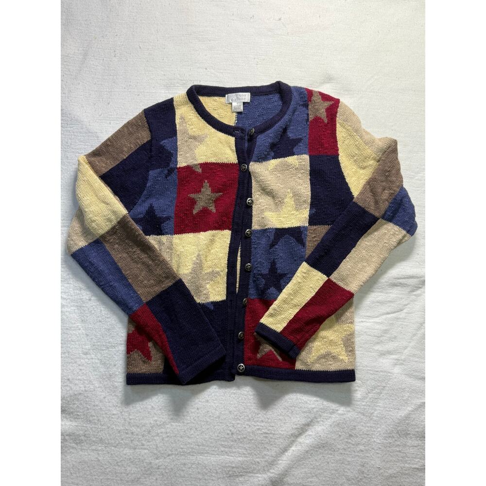 Christopher & Banks Vintage Patchwork Star Knit Cardigan Sweater (Size Small)
